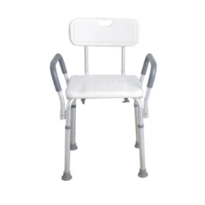 Silla de ducha con respaldo regulable en altura y brazos desmontables