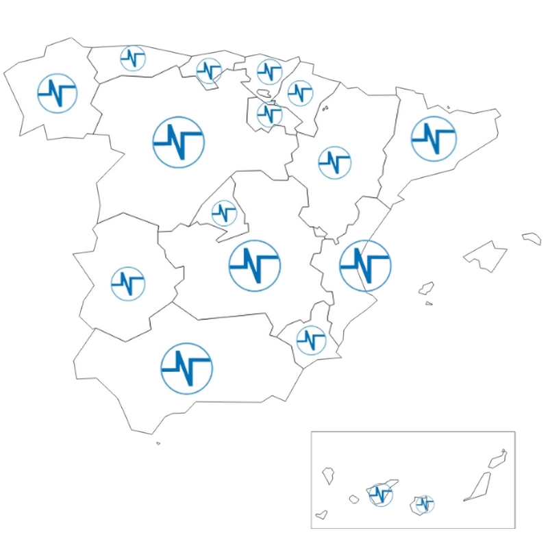 Mapa de España con puntos de presencia